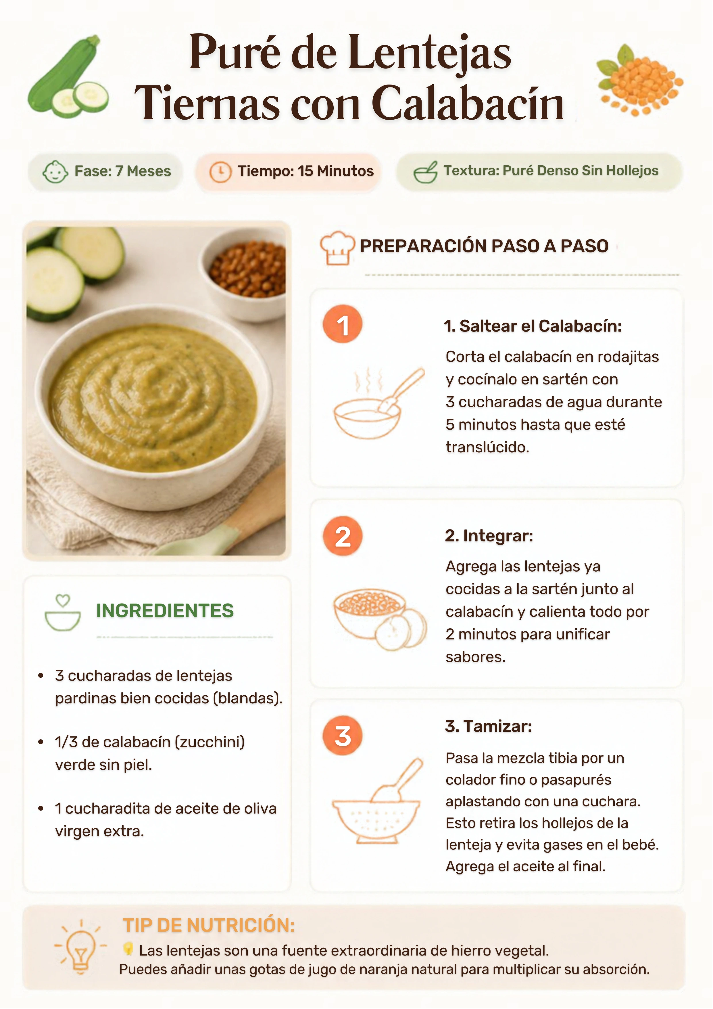 Receta 5: Puré de Lentejas Tiernas con Calabacín