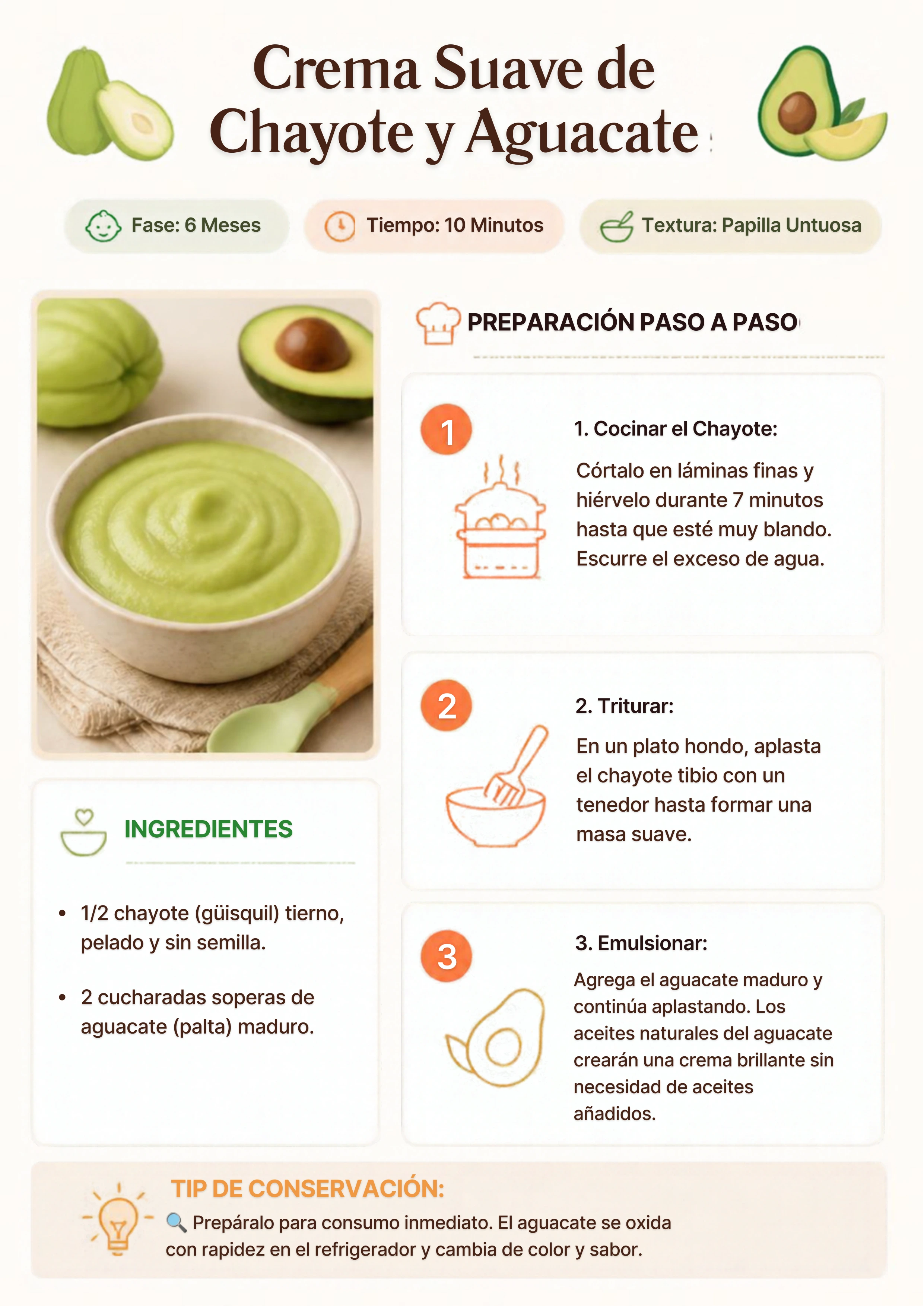 Receta 3: Crema Suave de Chayote y Aguacate